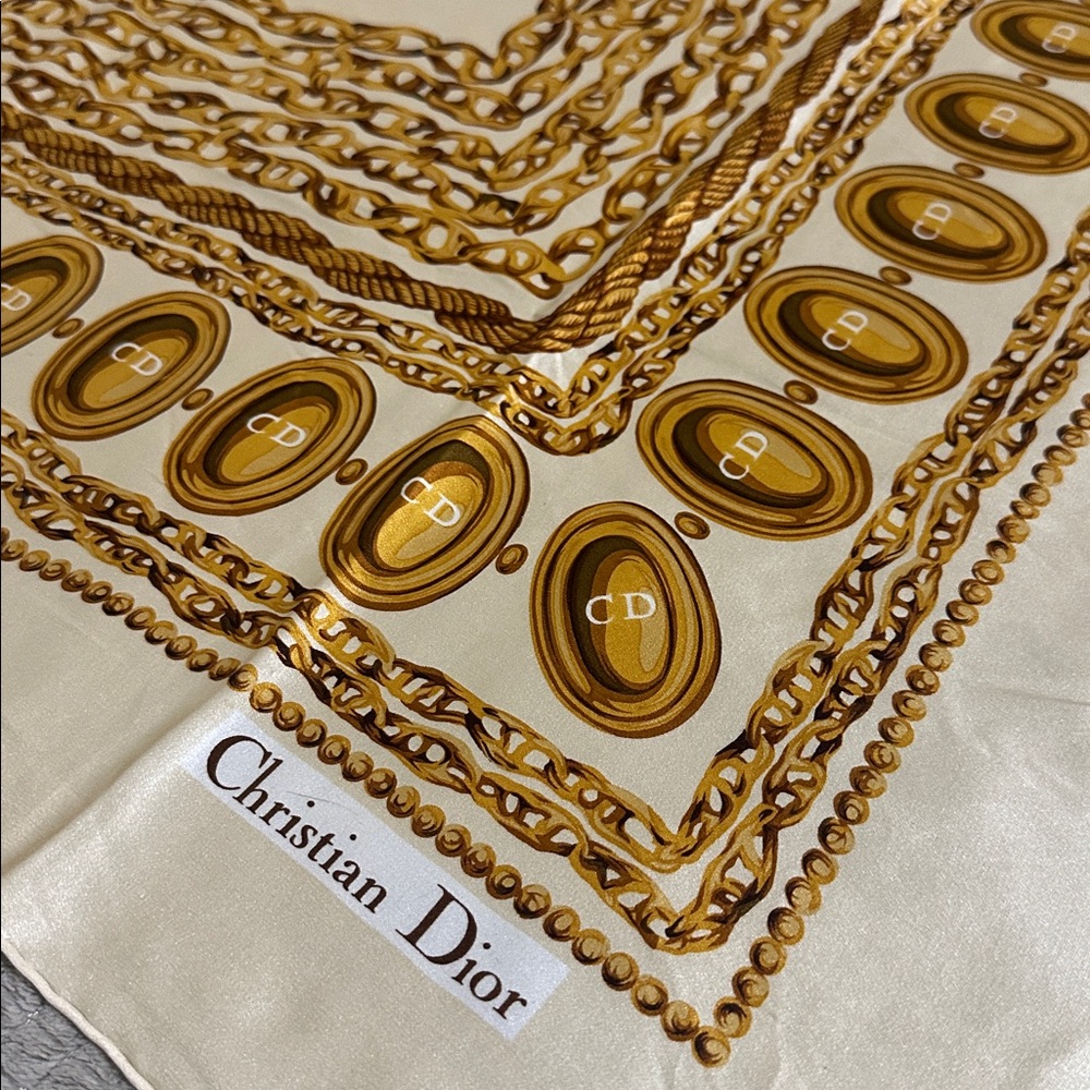 Christian Dior Gold and Cream Silk Scarf - Picture 3 of 10